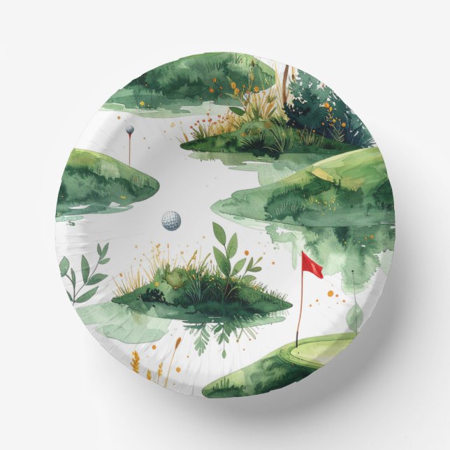 Golf Putting Green with red flag  Paper Bowls (Front)