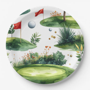 Golf Putting Green with red flag  Paper Plates