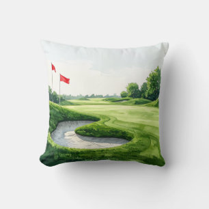 Golf Putting Green with red flag Throw Pillow