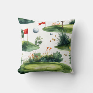 Golf Putting Green with red flag Throw Pillow