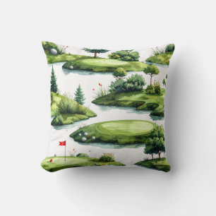 Golf Putting Green with red flag Throw Pillow