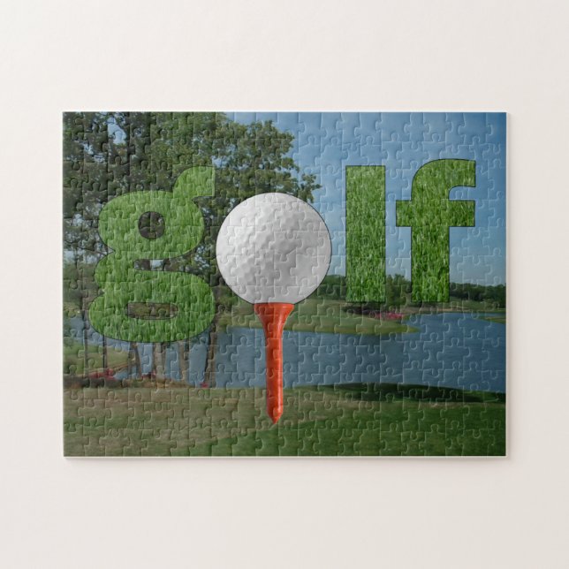 Golf Puzzle Fun Design with Ball and Tee (Horizontal)