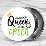 Golf Queen Of The Green Funny Modern Personalized Button<br><div class="desc">This modern golf design features the text "Queen of the green" in fun typography with a crown and golf ball as accents. Personalized with your name by editing the text in the text box provided #accessories #buttons #favors #golffavors #sports #golfgifts #personalizedgifts #golf #fun #funny #gifts #giftsforher #giftsforgolfers</div>