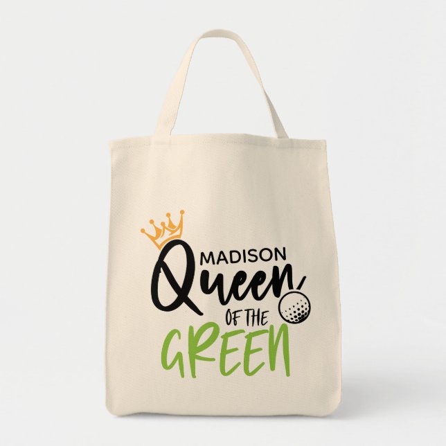 Golf Queen Of The Green Funny Modern Personalized Tote Bag (Front)