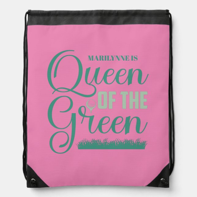 Golf Queen Of The Green Name Drawstring Bag (Front)