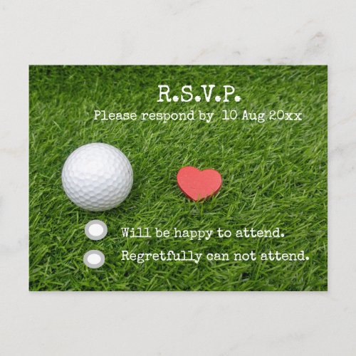 Golf RSVP Card with golf ball and red heart