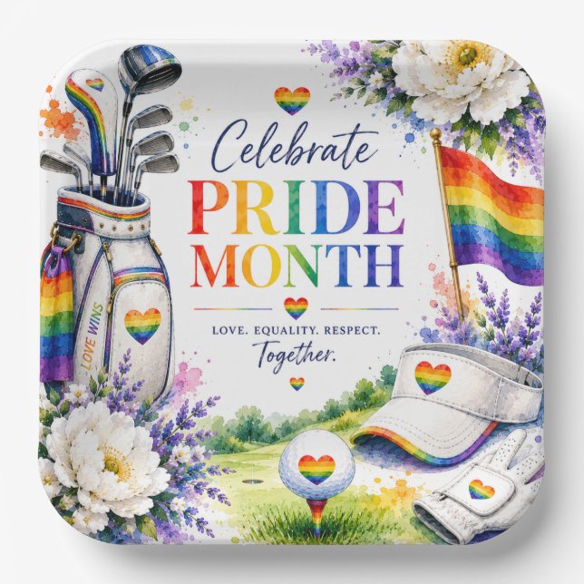 Golf Rainbow on the Fairway Pride Golf Celebration Paper Plates (Front)