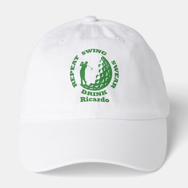 Golf Repeat Meme Hat - Personalized White Dad Cap (Front)