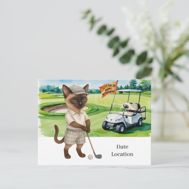 Golf Retirement for Siamese Cat Lovers Invitation  (Standing Front)