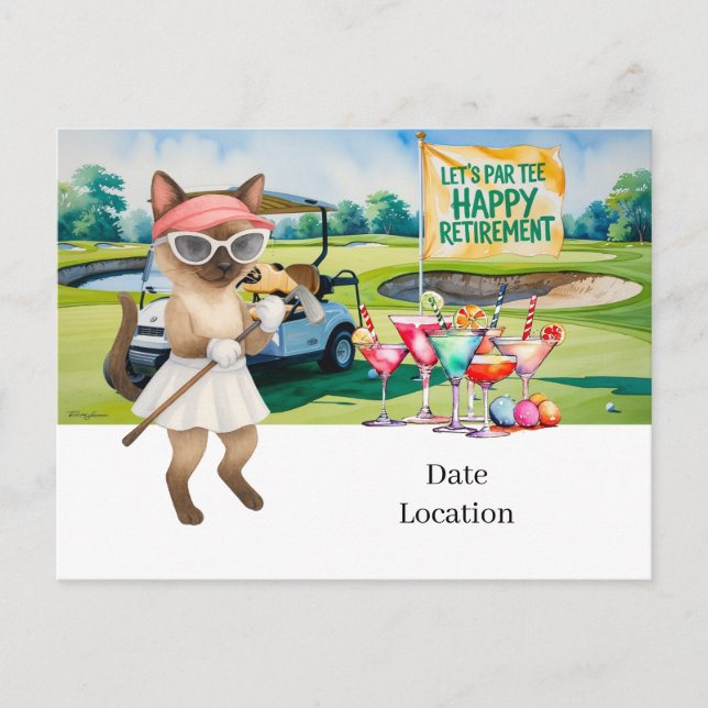 Golf Retirement for Siamese Cat Lovers Invitation  (Front)