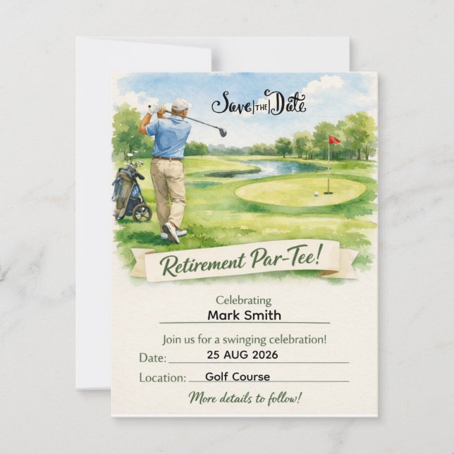 Golf Retirement Party for golfer  Save The Date (Front)