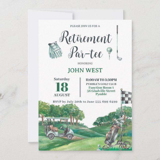 Golf Retirement Party Green Trees Course Invitation (Front)