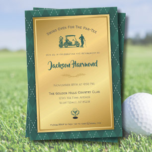 Golf Retirement Party Invitation Green Gold Argyle