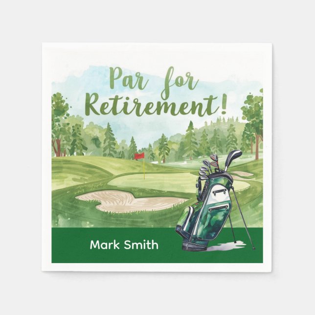 Golf retirement party with golf bag on green  napkins (Front)