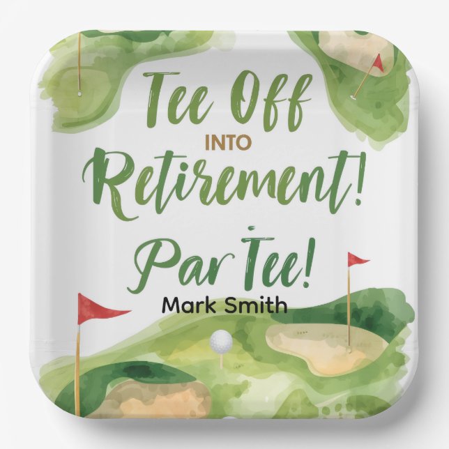GOLF RETIREMENT Tee off ParTee for golfer Paper Plates (Front)