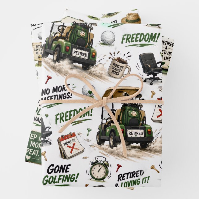 Golf Retirement themed for golfer Wrapping Paper Sheets (In situ)