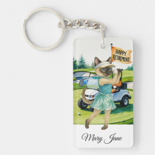 Golf Retirement themed for Siamese Cat lovers Keychain