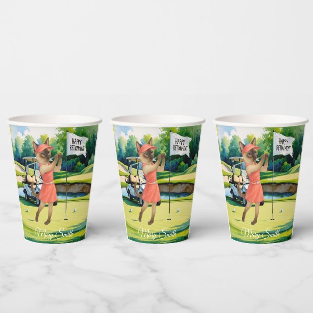Golf Retirement themed for Siamese Cat lovers Paper Cups (Multi)
