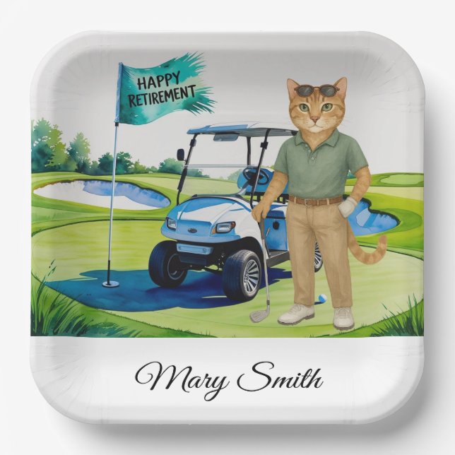 Golf Retirement themed for Siamese Cat lovers Paper Plates (Front)