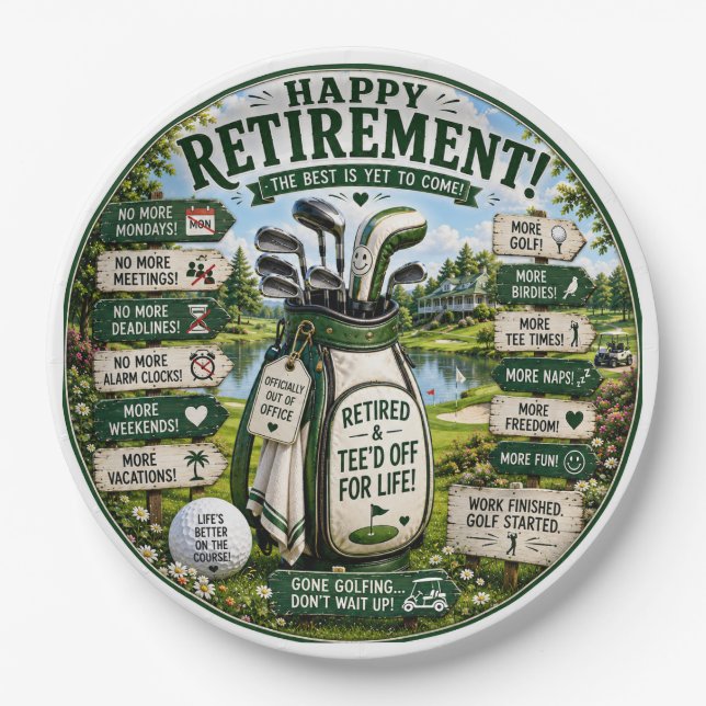 Golf Retirement themed  Paper Plates (Front)