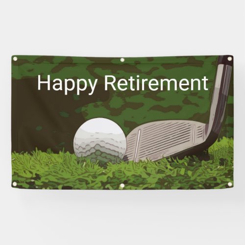 Golf Retirement with ball and iron on green  Banner