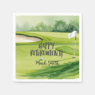 Golf retirement with ball & flag on putting green napkins