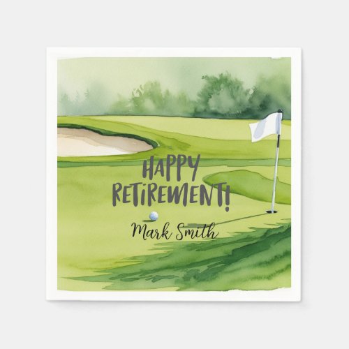 Golf retirement with ball & flag on putting green