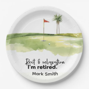 Golf Retirement with ball on green Paper Plates