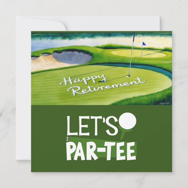 Golf Retirement with ball par tee time on green Ca Card (Front)