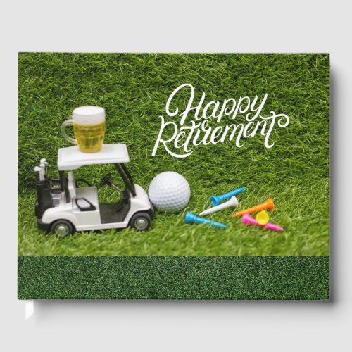 Golf retirement with beer on golf cart 