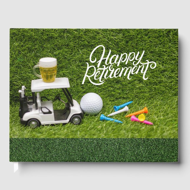 Golf retirement with beer on golf cart  guest book (Front)