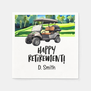 Golf retirement with cart golf course background napkins