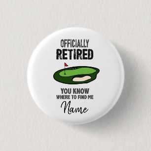 Golf Retirement with flag at golf course golfer  Button