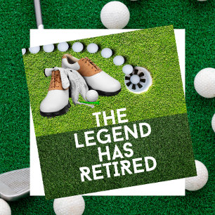 Golf retirement with  golf balls on green grass card