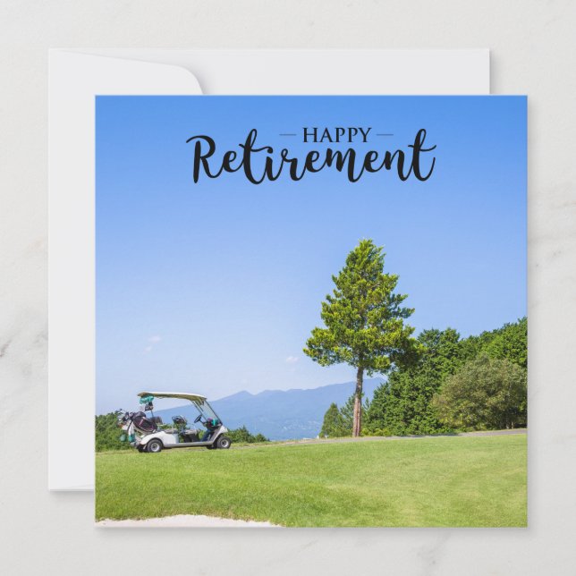 Golf Retirement with golf cart on green grass Card (Front)