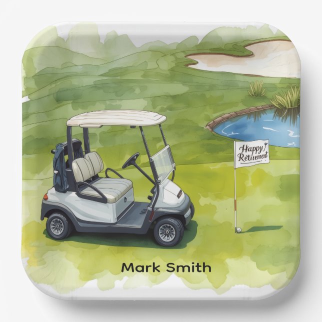 Golf Retirement with golf themed  Paper Plates (Front)
