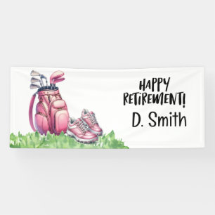 Golf retirement with pink golf bag for woman banner