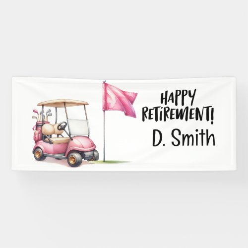Golf retirement with  pink golf cart for woman