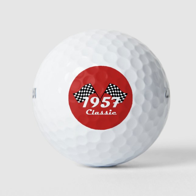 Golf Retro 1957 Classic Black White Checkered Flag Golf Balls (Front)