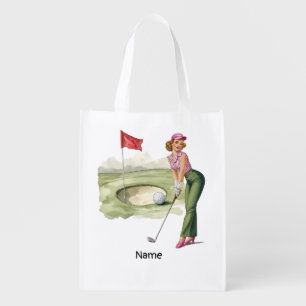 Golf Retro Golf Chic: Woman Golfer at the Green Grocery Bag