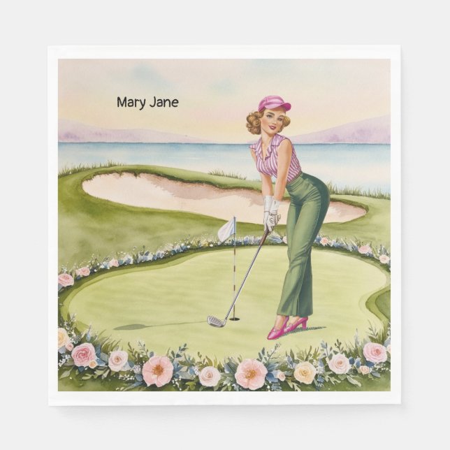 Golf  Retro Golf Chic: Woman Golfer at the Green Napkins (Front)