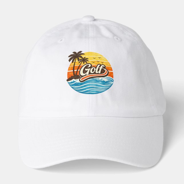 Golf Retro Sunset Design Hat (Front)