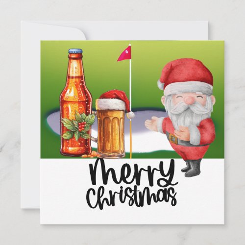 Golf Santa and Beer for Christmas Funny Golfer  Holiday Card