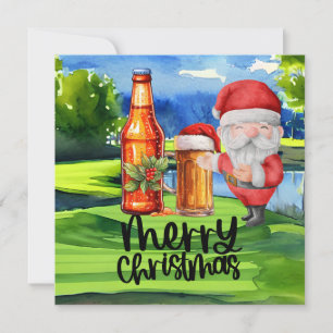 Golf Santa and Beer for Christmas Funny Golfer  Holiday Card