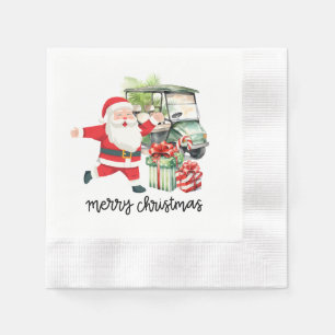 Golf Santa Claus and Golf Cart Christmas Napkins