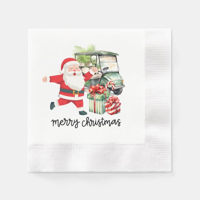 Golf Santa  Claus and Golf Cart Christmas  Napkins (Front)