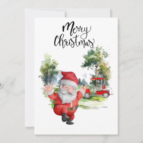Golf Santa Claus for Golfer  Christmas watercolor Holiday Card