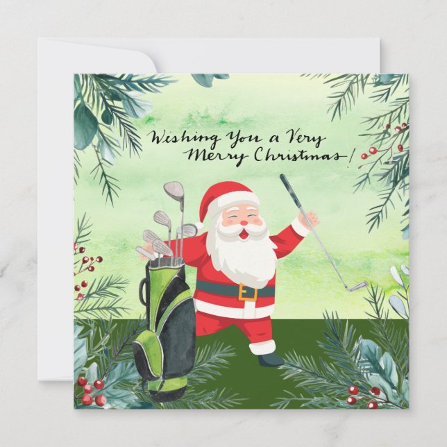 Golf Santa Claus Golfer Christmas Golfing Holiday Card (Front)