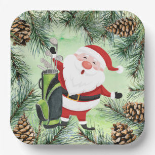 GOLF SANTA Claus golfer for Christmas Party Paper Plates