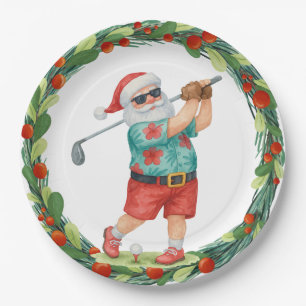 GOLF SANTA Claus golfer for Christmas Party Paper Plates